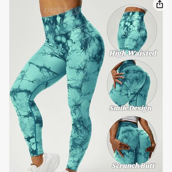 VOYJOY Tie Dye Seamless Leggings High Waist Scrunch Butt Lifting size large NWOT - Picture 2 of 5